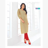 Ethnic Peach Orange Cotton Kurti with Butta Print | Classy and Chic
